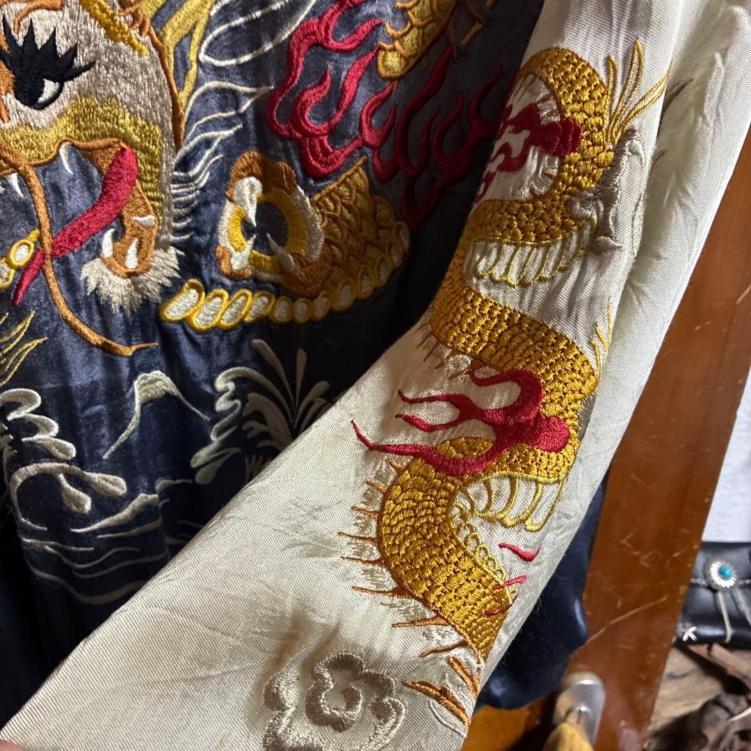 リバーシブルスカジャン双龍&舞妓&JAPAN Mapブルーフェードナス紺。