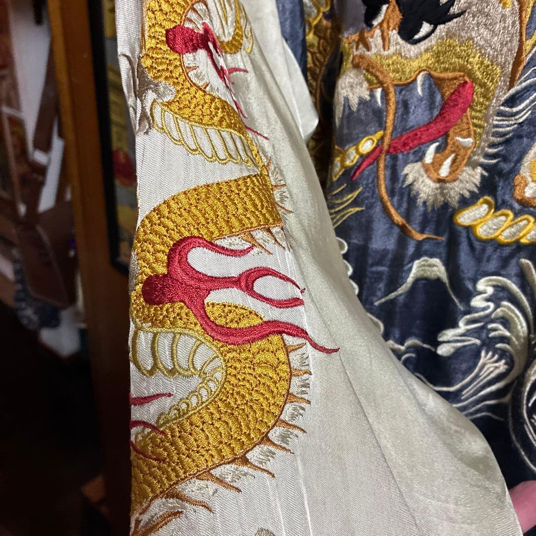 リバーシブルスカジャン双龍&舞妓&JAPAN Mapブルーフェードナス紺。