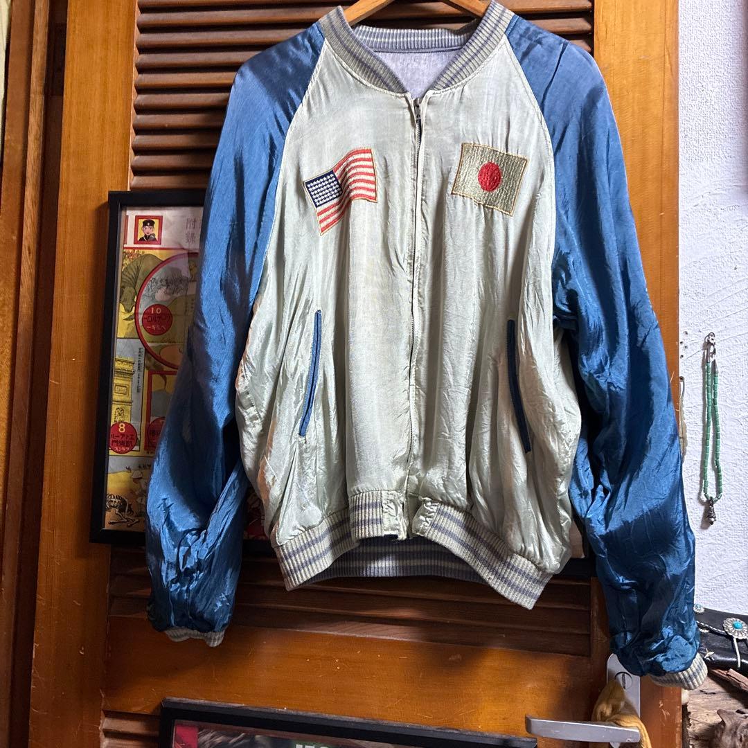 リバーシブルスカジャン双龍&舞妓&JAPAN Mapブルーフェードナス紺。