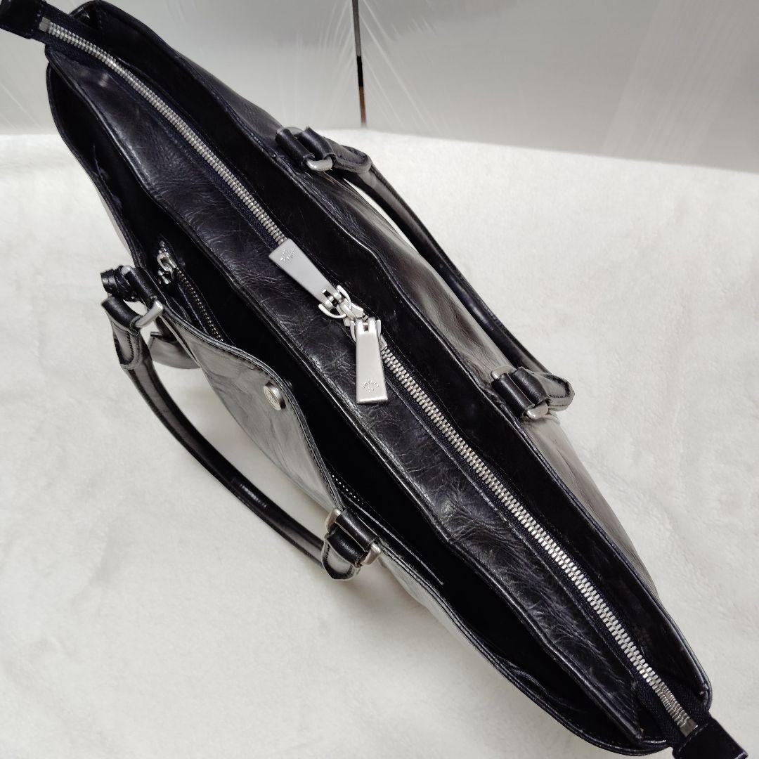 【艶】アニアリ　ビジネストート　ブリーフケース　オールレザー　舟形　A4　黒