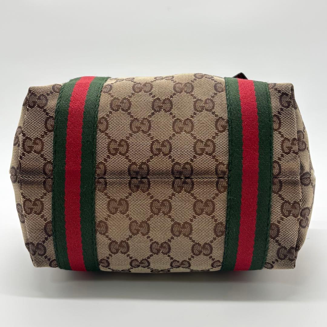 美品✨グッチ ハンドバッグ ミニトート GG柄 シェリーライン ダークブラウン