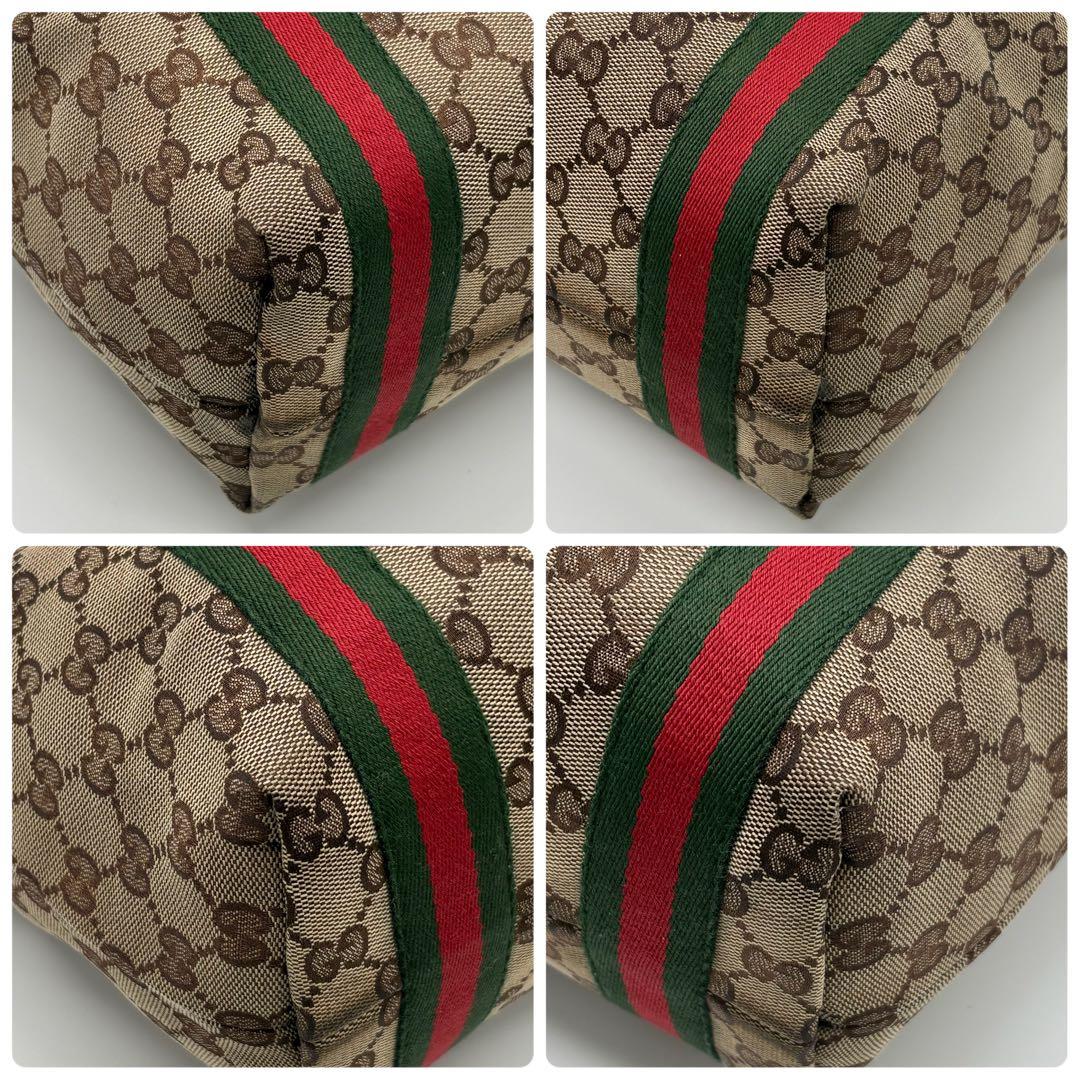 美品✨グッチ ハンドバッグ ミニトート GG柄 シェリーライン ダークブラウン