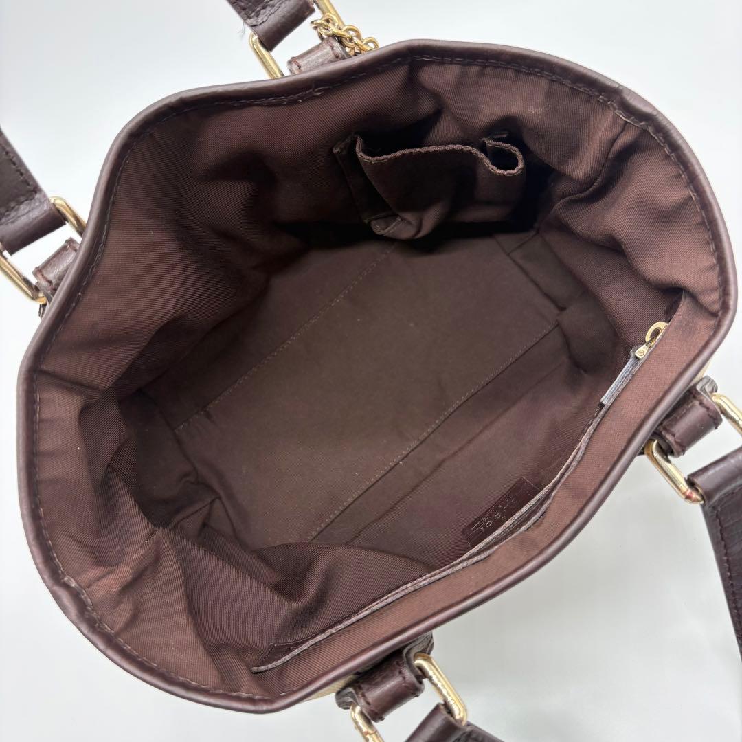 美品✨グッチ ハンドバッグ ミニトート GG柄 シェリーライン ダークブラウン