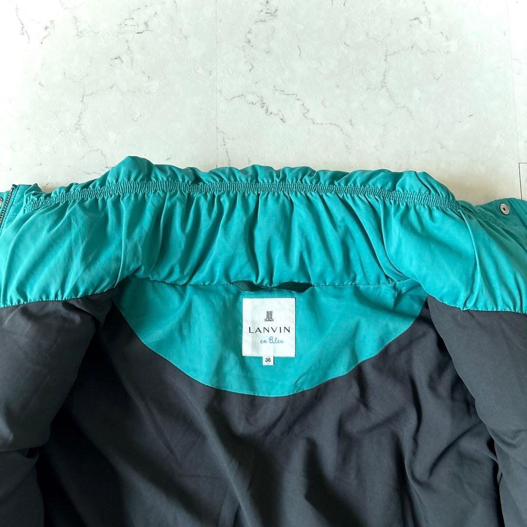 美品 ランバンオンブルー ショート丈ハイネックダウンジャケット ターコイズブルー