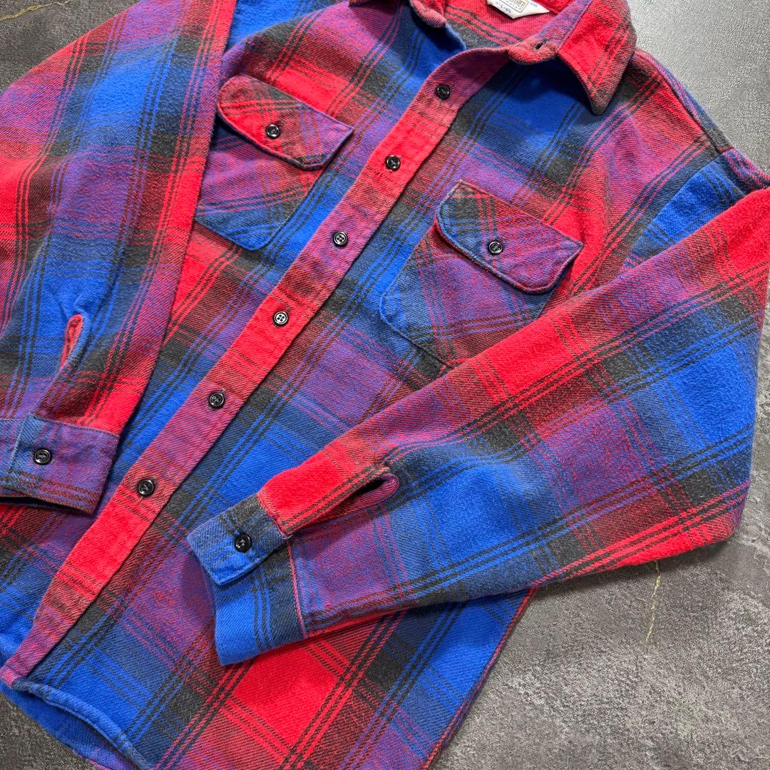 80sUSA製ファイブブラザーヘビーネルシャツヘビネル赤黒オンブレチェックL古着