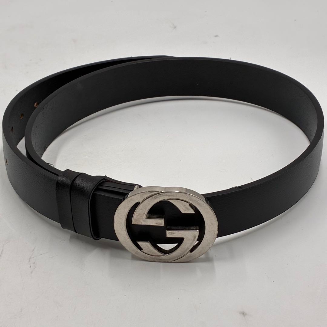 GUCCI グッチ インターロッキング ベルト シルバー ブラック
