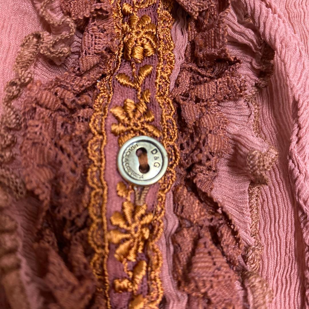 【DOLCE & GABBANA 】レースフリル　　シアーブラウスシルク100%