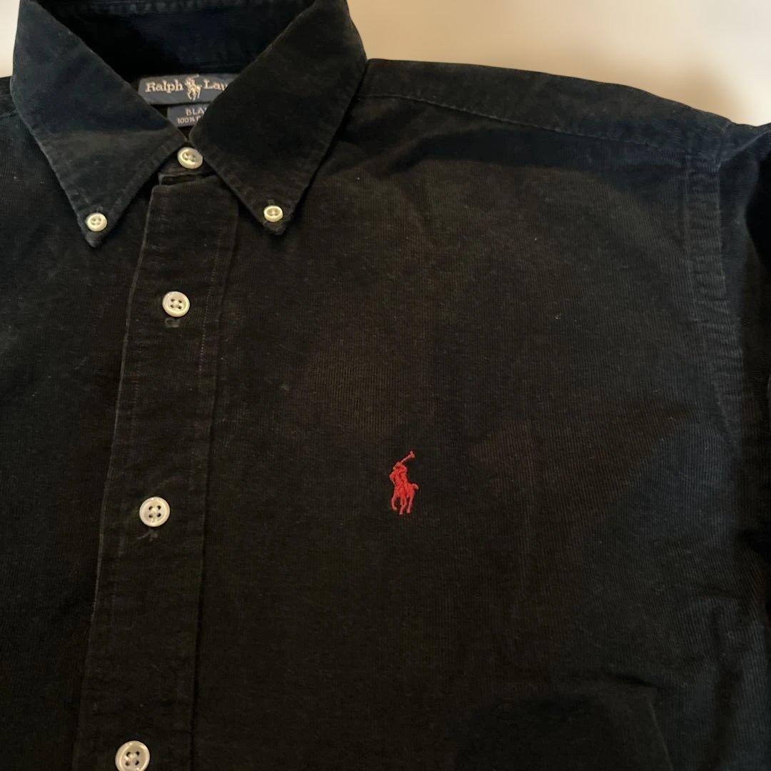 90s ポロラルフローレン BLAKE コーデュロイシャツ 赤ポニー 黒