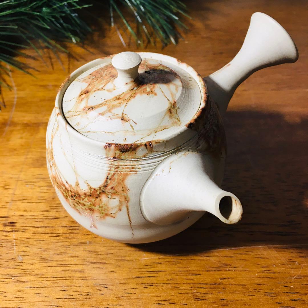 【新品未使用品】常滑焼 　谷川仁　白泥藻掛　煎茶器揃　茶托付き　共箱なし