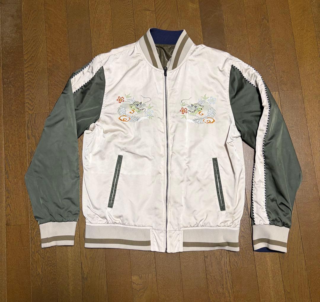 EVISU スカジャン XL ホワイト/カモフラージュ