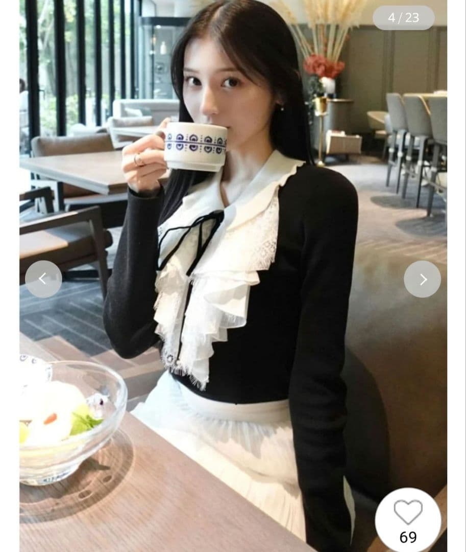 新品タグ付　Sustainableレイヤードラッフルニットプルオーバー　黒