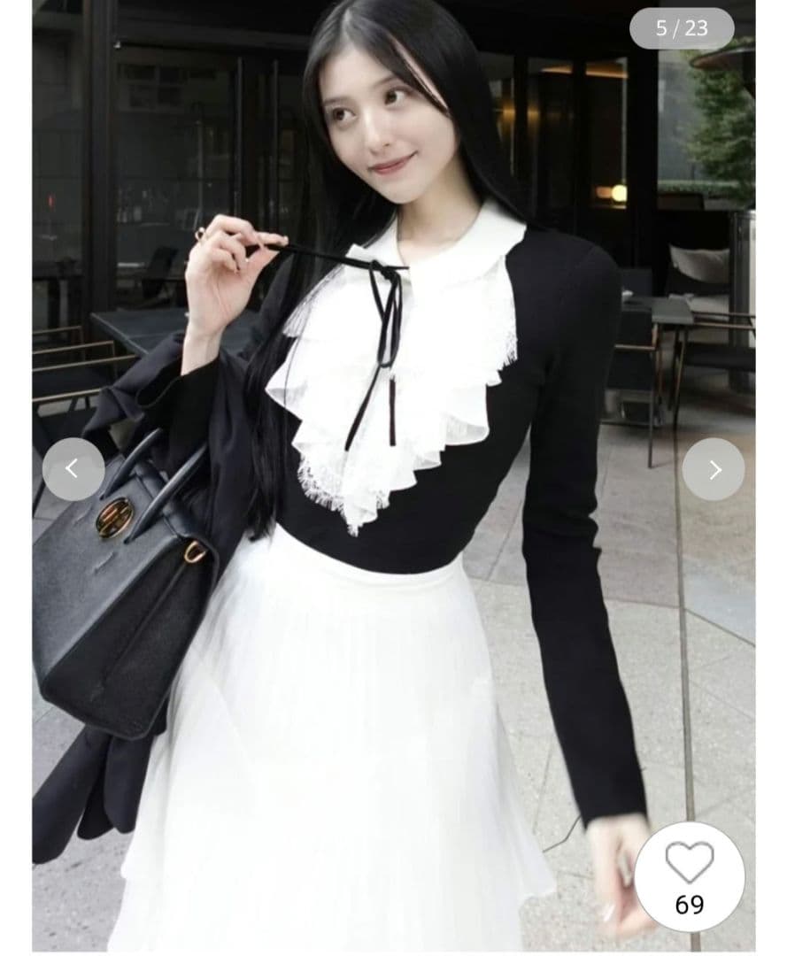 新品タグ付　Sustainableレイヤードラッフルニットプルオーバー　黒