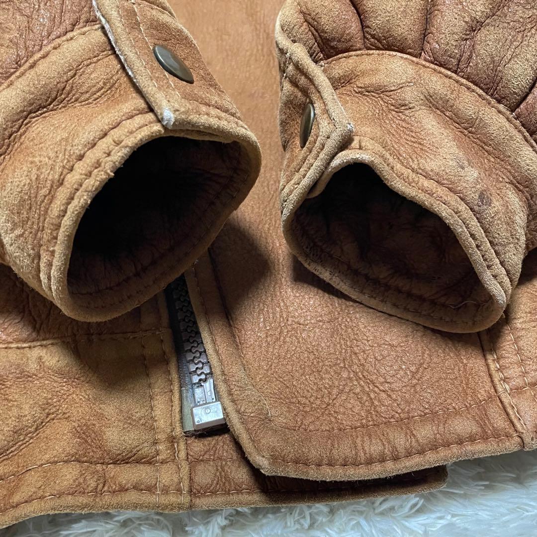 希少‼️USA製 ムートンライダースジャケット　ブラウンレザー　ダブル　ボア襟付き