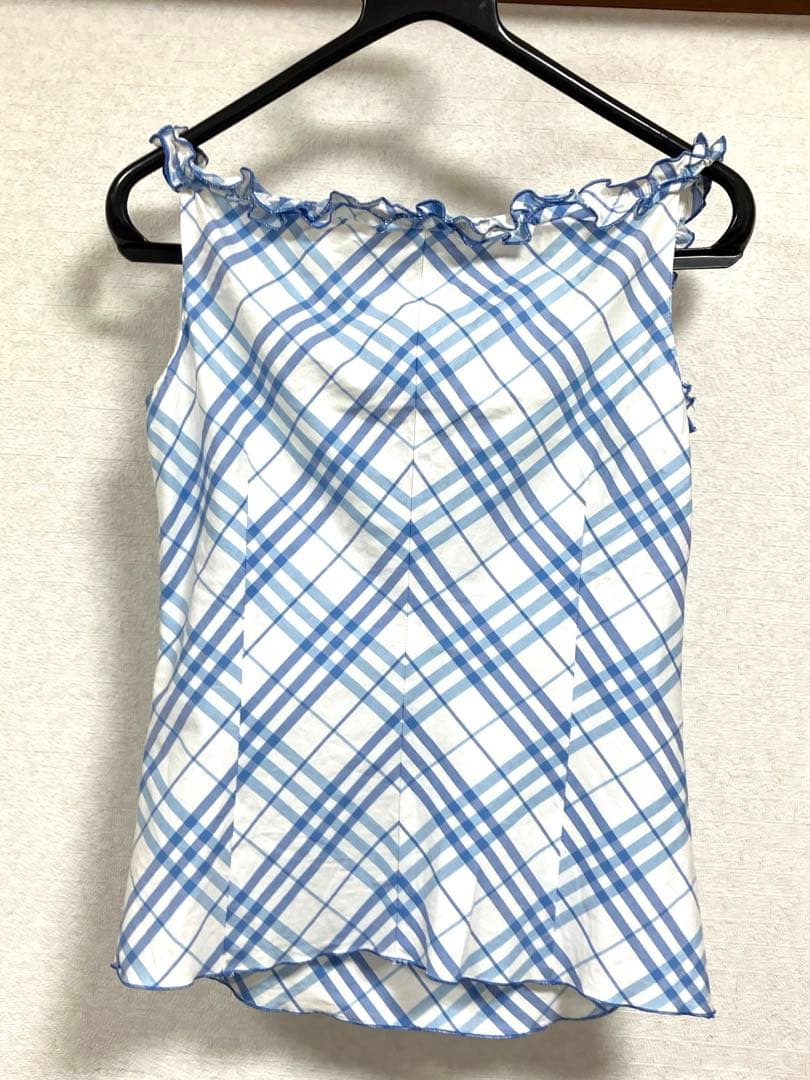 【希少】バーバリーブルーレーベル　水色チェック　フリルブラウス 38★激レア