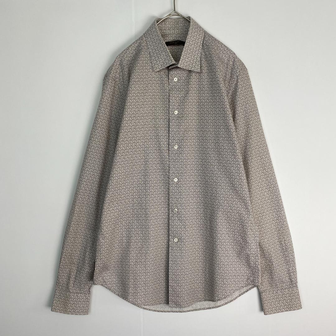 ルイヴィトン　長袖シャツ　総柄 綿100％ ベージュ系 M・L相当