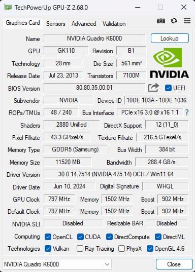 NVIDIA Quadro K6000 グラフィックカード