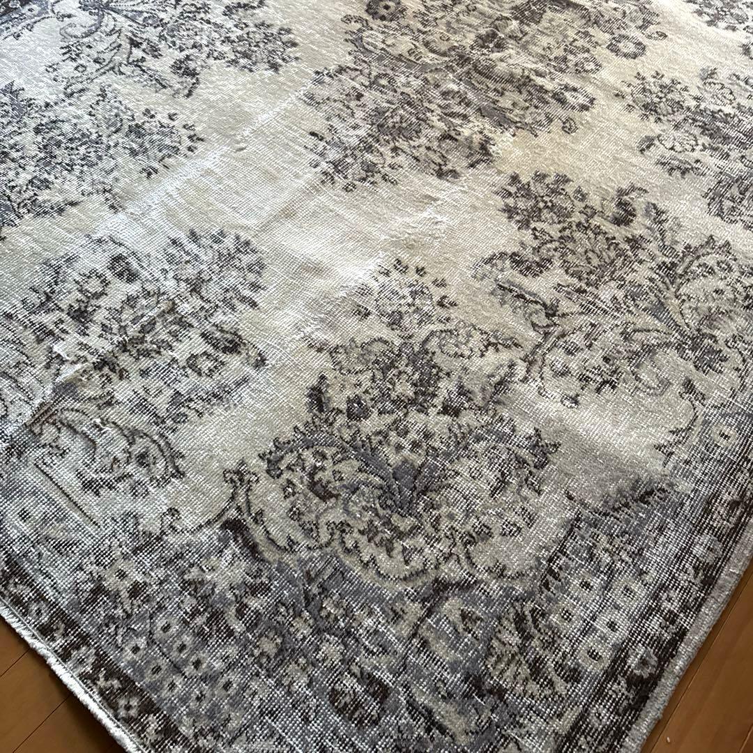 超大判173×272 クリーム×ブルーグレイ×ブラウン　トルコヴィンテージラグ