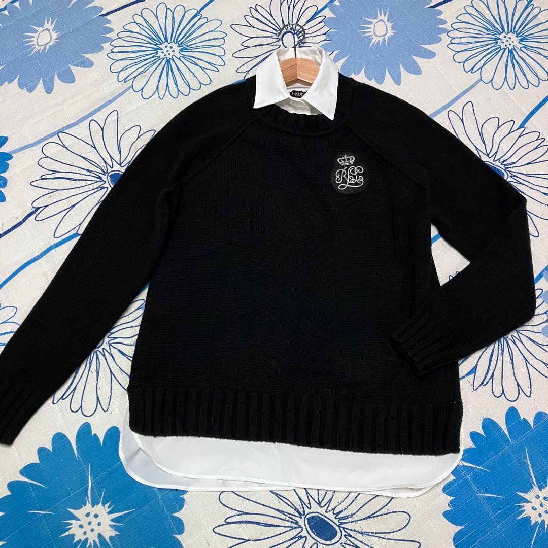 【希少】ラルフローレン　ロゴ　ワッペン　レイヤード　シャツ　ニット　セーター