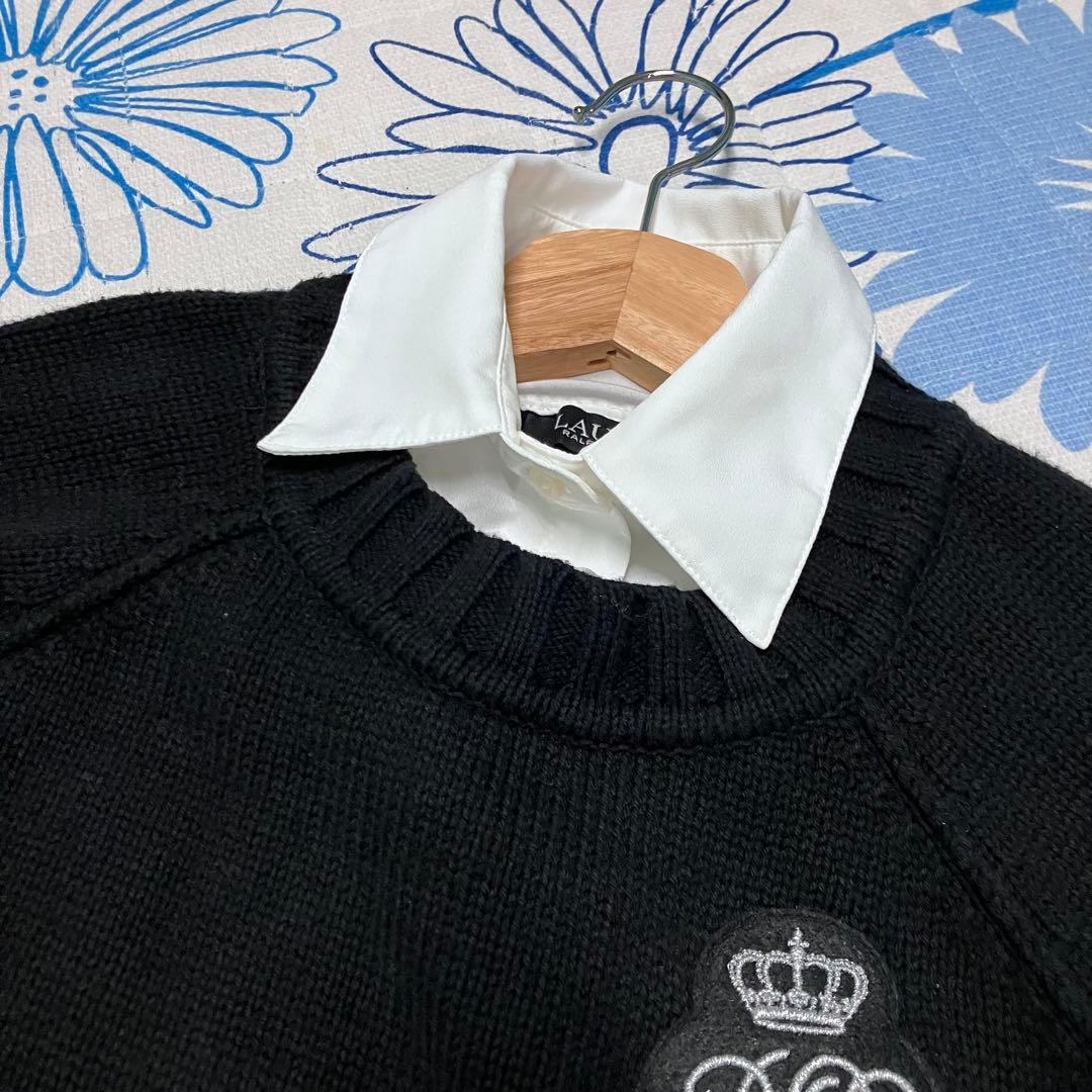 【希少】ラルフローレン　ロゴ　ワッペン　レイヤード　シャツ　ニット　セーター