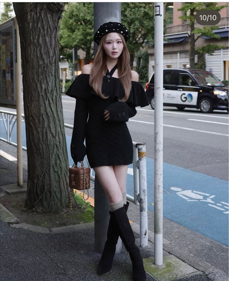 darich オフショルフリルニットワンピース　FREE-L ブラック