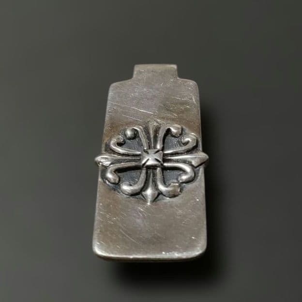 【ヴィンテージ】シルバー925 マネークリップ フローラルクロス 19g燻加工