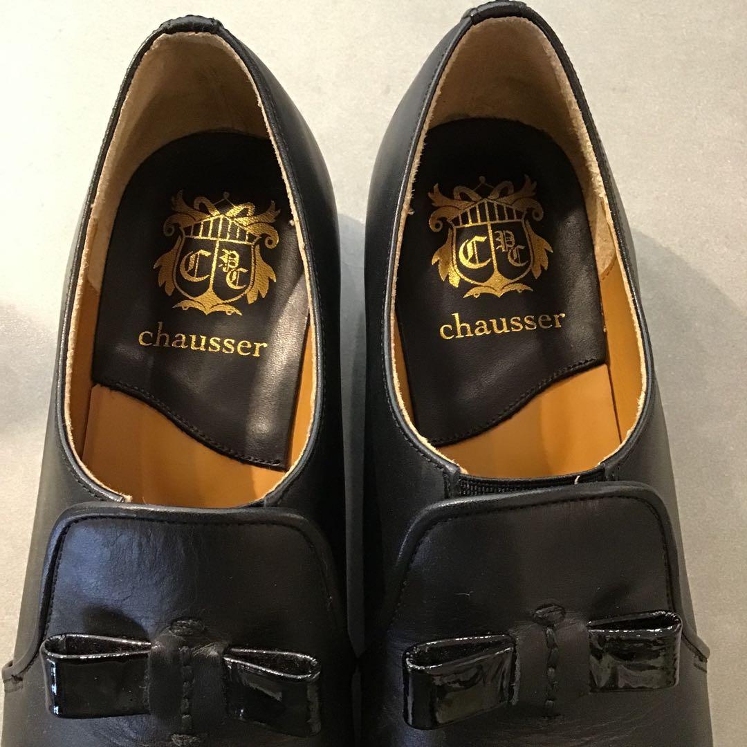 chausser ショセ＊黒　スリッポン キャップトゥ シューズ　革靴　39