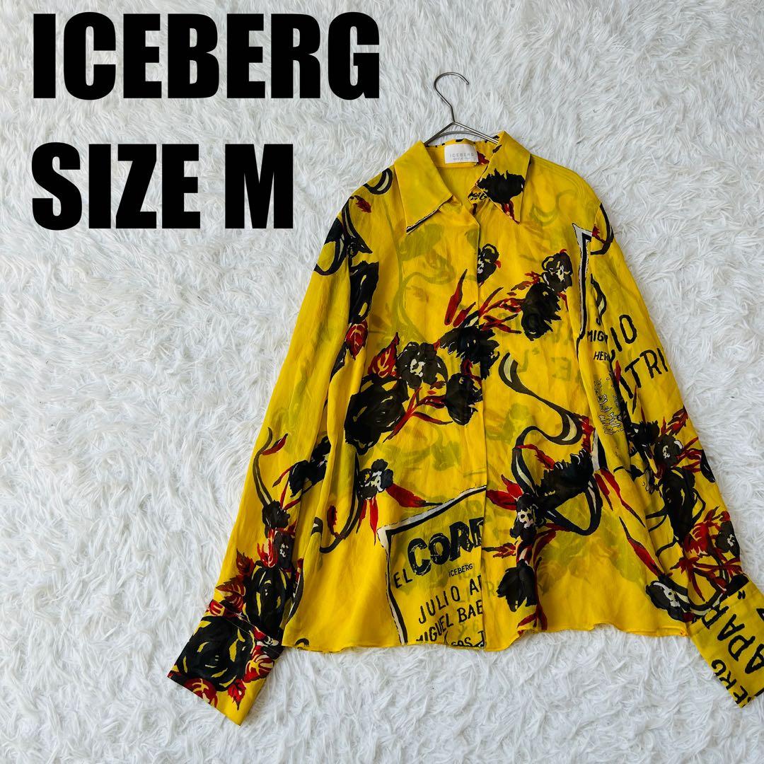 ICEBERG イタリア製 シルク 総柄 長袖シャツ イエロー M相当 620