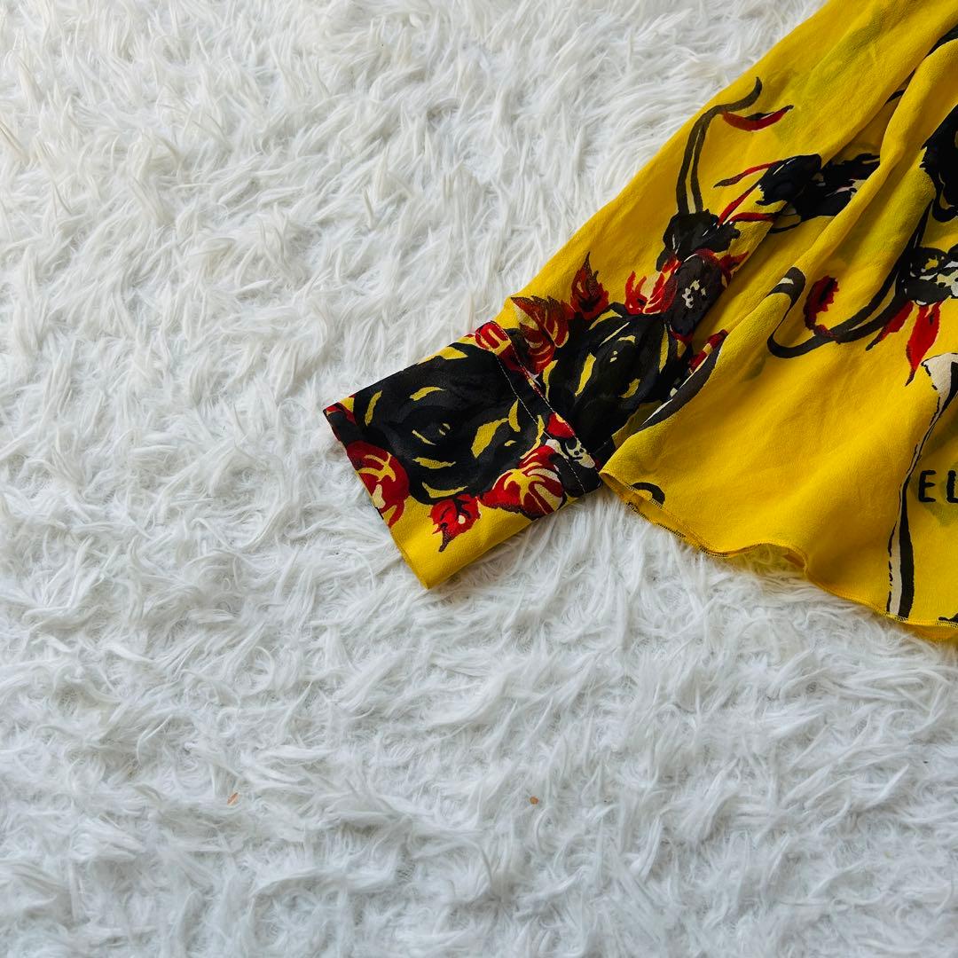 ICEBERG イタリア製 シルク 総柄 長袖シャツ イエロー M相当 620