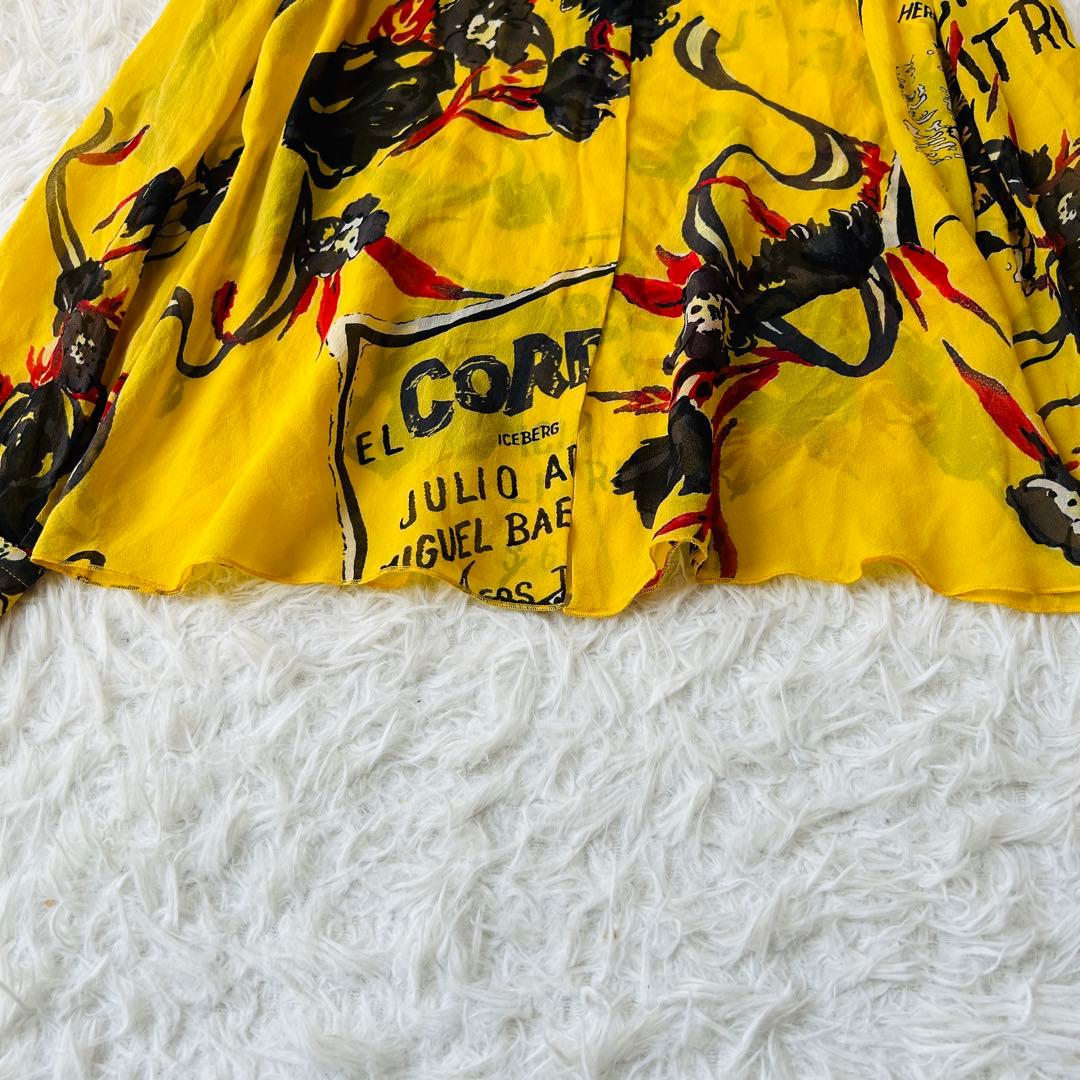 ICEBERG イタリア製 シルク 総柄 長袖シャツ イエロー M相当 620