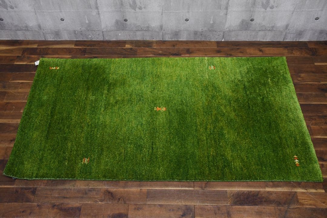 EFK115 展示品 ギャッベ 手織り ウール100% グリーン ラグ 絨毯