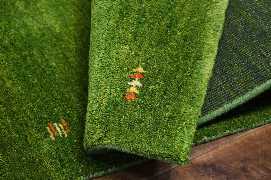 EFK115 展示品 ギャッベ 手織り ウール100% グリーン ラグ 絨毯