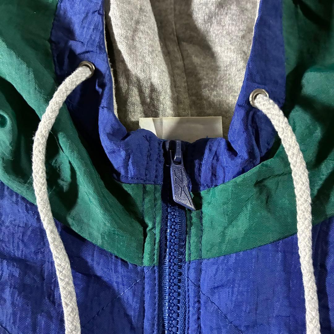 90s reebok中綿キルティングジャケット刺繍ロゴスウェット切替フーディ短丈