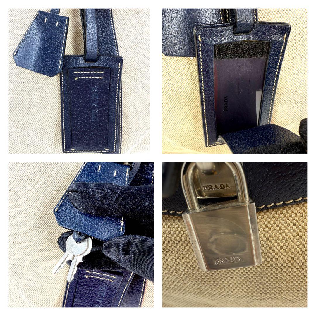 PRADA プラダ　ボストンバッグ キャンバス×革ネイビー　レディース・メンズ