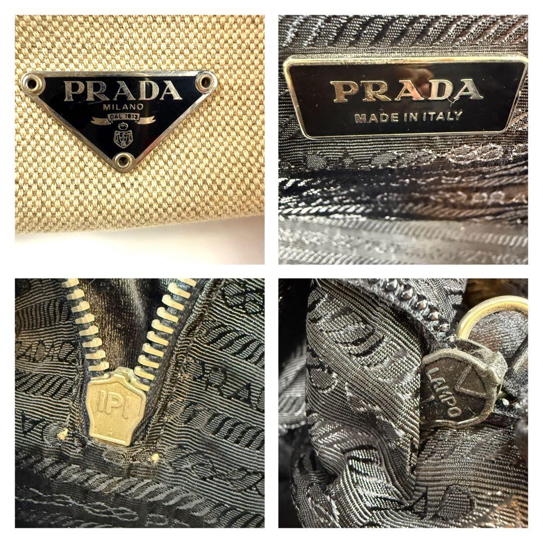 PRADA プラダ　ボストンバッグ キャンバス×革ネイビー　レディース・メンズ