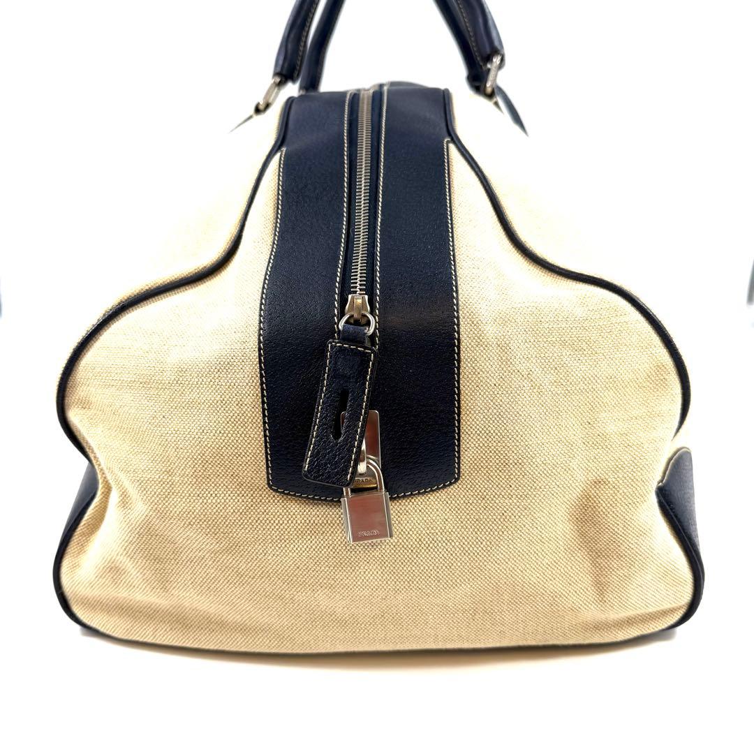 PRADA プラダ　ボストンバッグ キャンバス×革ネイビー　レディース・メンズ