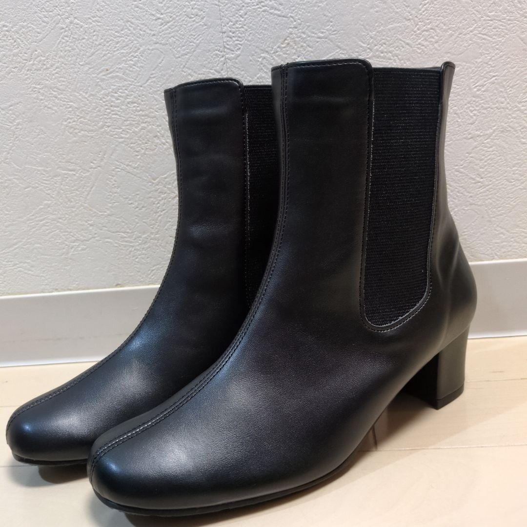 RAKUNAラクナ 5.5cmヒール　ブラックレザー サイドゴアブーツ