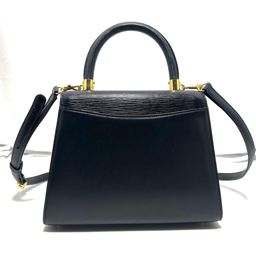 美品 ハナエモリ 2way フォーマルバッグ 黒 リボン レザー ハンドバッグ