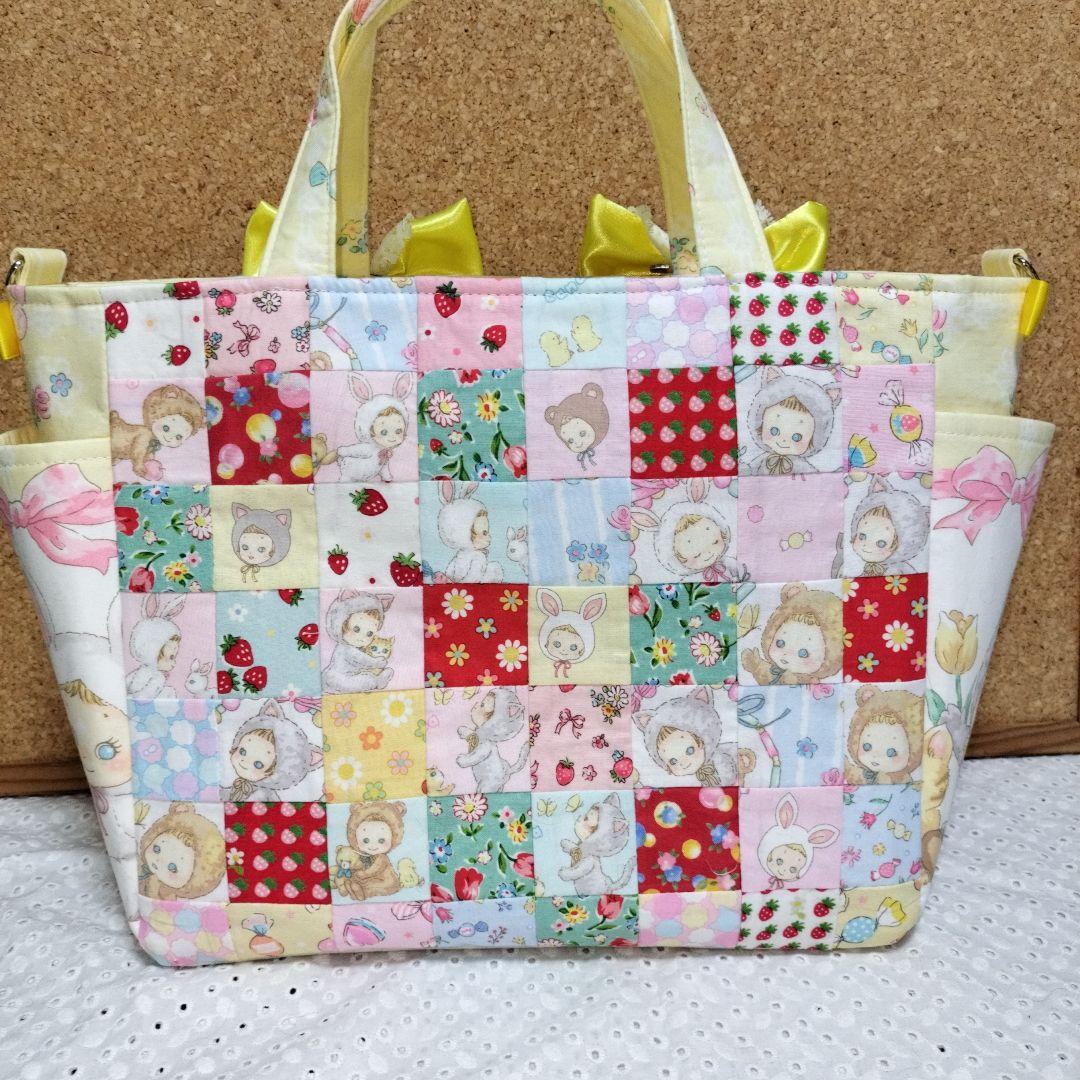 パッチワークサイドポケット付き２wayトートバック