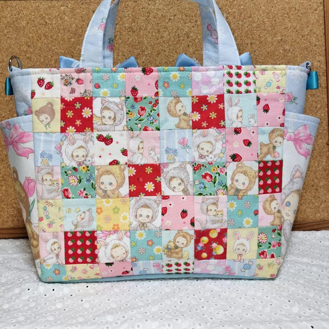 パッチワークサイドポケット付き２wayトートバック