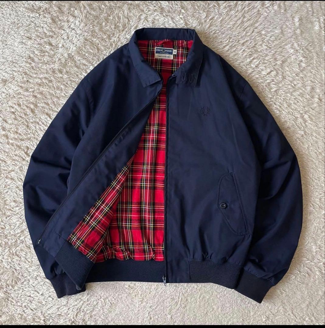 フレッドペリー 美品 FRED PERRY ハリントンジャケット 40 ネイビー