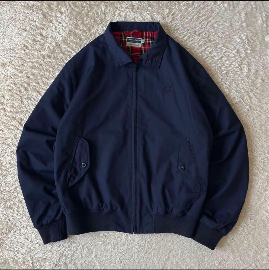 フレッドペリー 美品 FRED PERRY ハリントンジャケット 40 ネイビー