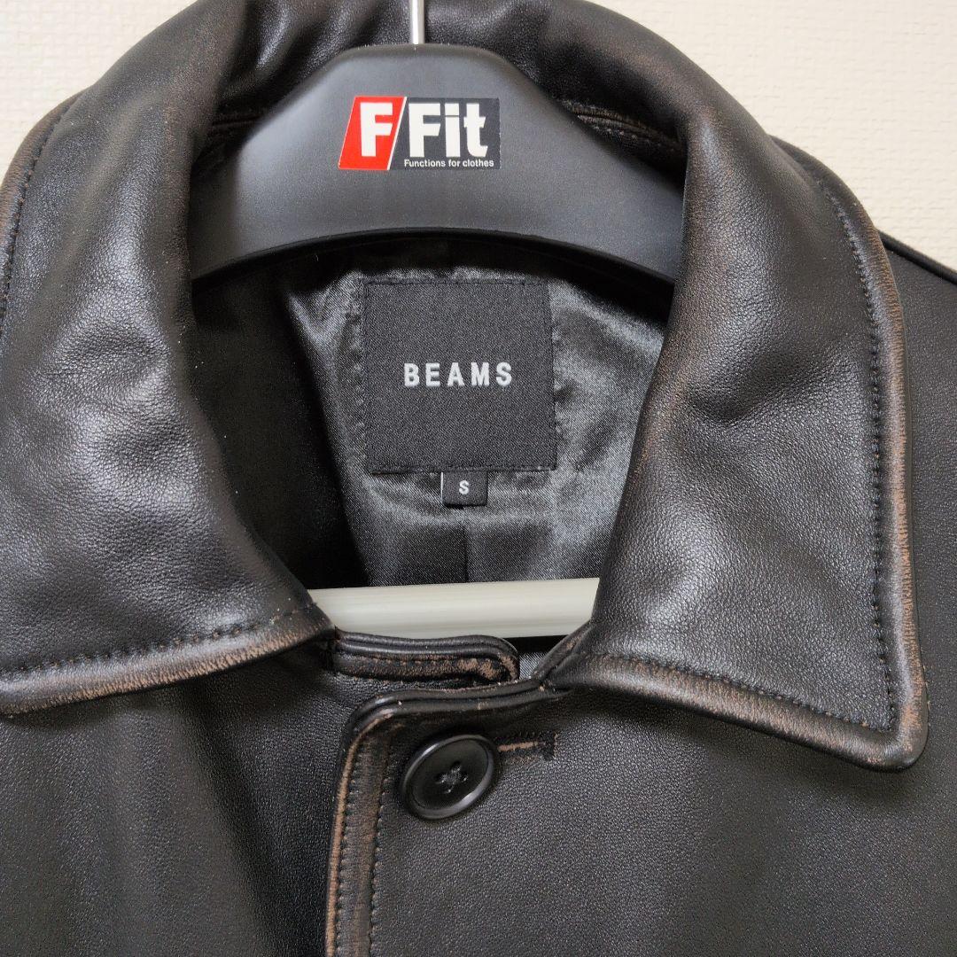 BEAMS ブラックレザージャケット S　カーコート　カバーオール　シープスキン