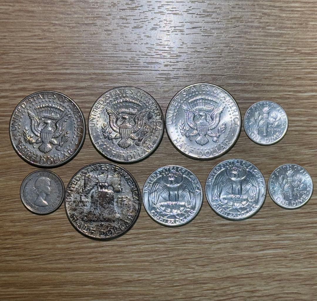 1958-1969 アメリカ 銀貨 8枚セット 未使用多数 カナダ銀貨1枚おまけ