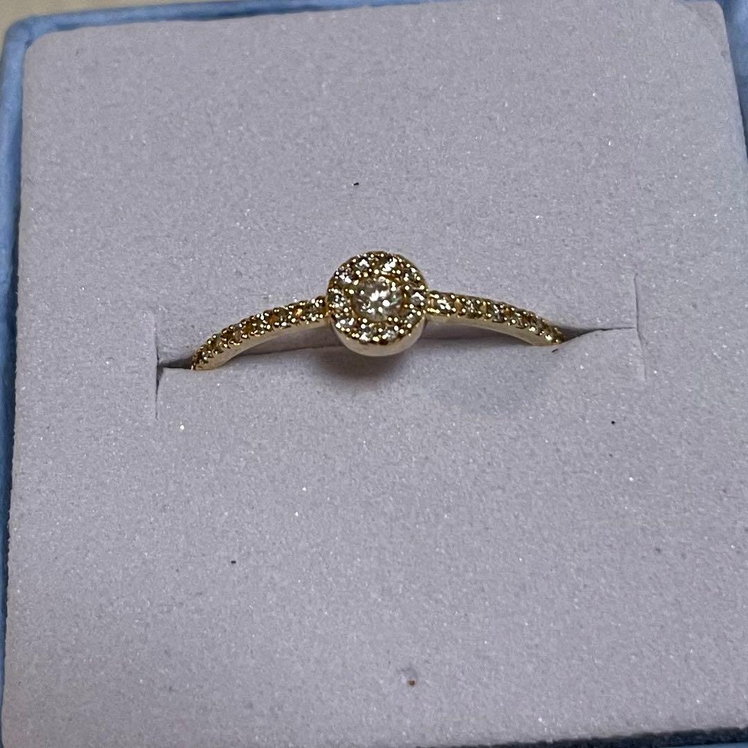 【10号】ココシュニック K18YGラウンド×メレ小 ダイヤモンドリング