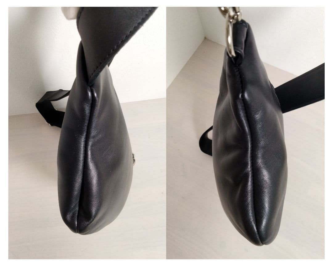 希少 m0851 ボディバッグ ショルダーバッグ ロゴ刻印 レザー ブラック