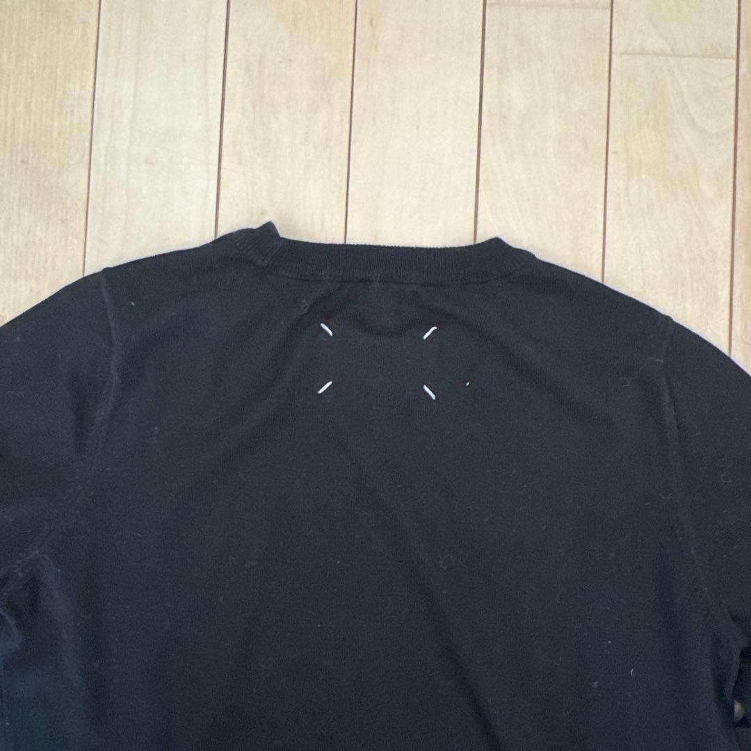 マルジェラ　黒 肘当て付き クルーネックセーター