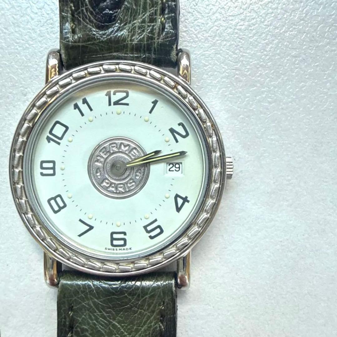 希少【未使用にちかい】エルメスセリエ 腕時計 オーストリッチ　革ベルト　稼働品