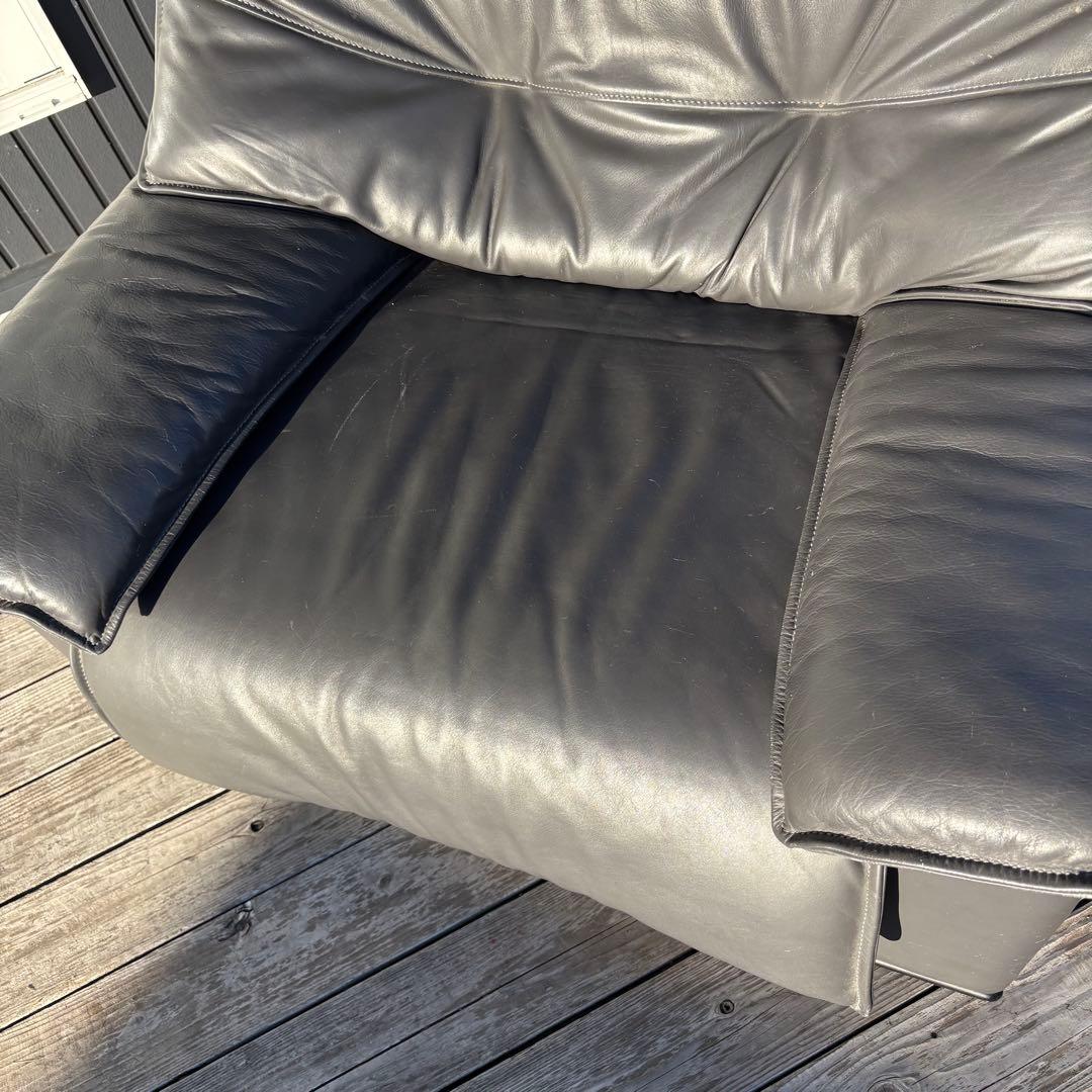 北欧レトロ カリモク 本革 1人掛けソファ 大型 ロビーチェア グレービンテージ