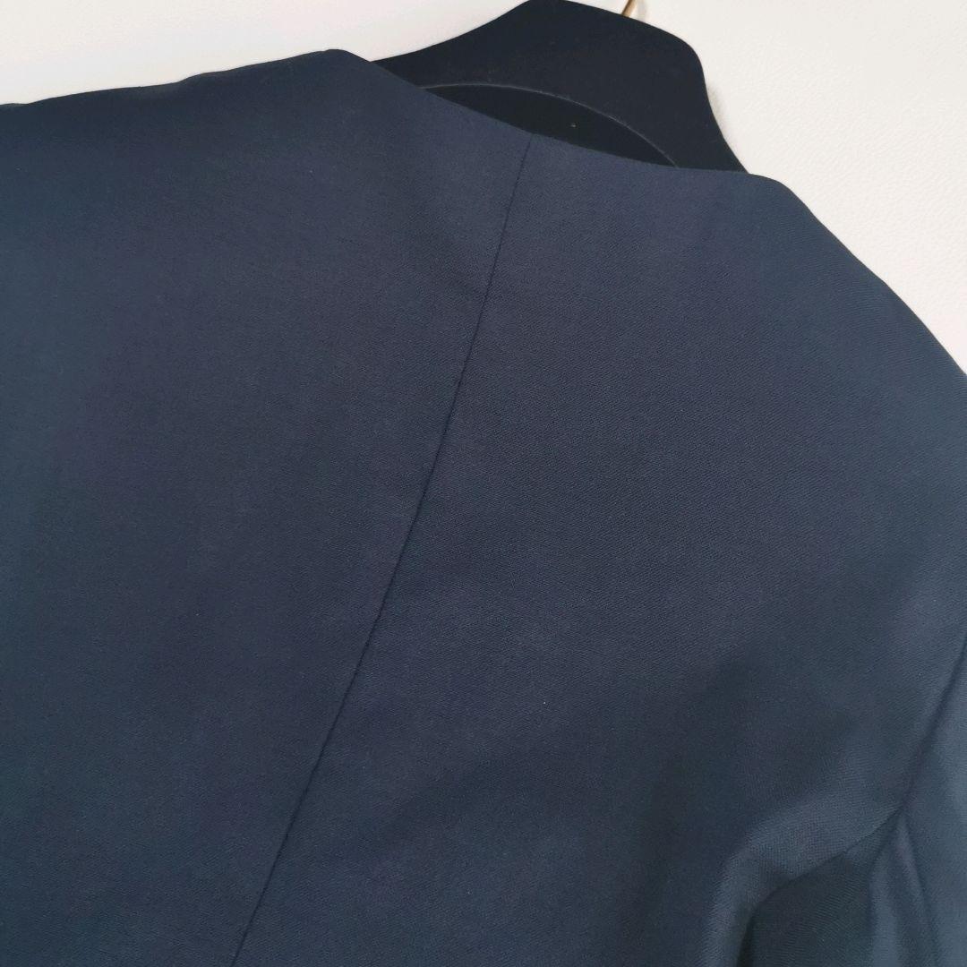 プラステ パンツスーツ ノーカラージャケット セットアップ リネン混 ボタンレス