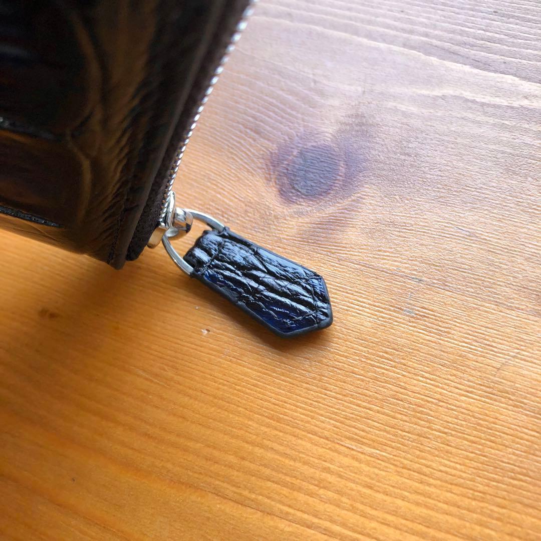 本物　クロコダイル　シャムワニ　 長財布 ワニ革 一枚革　青ブルー